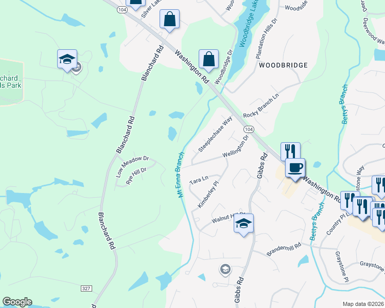 map of restaurants, bars, coffee shops, grocery stores, and more near 626 Steeplechase Way in Evans