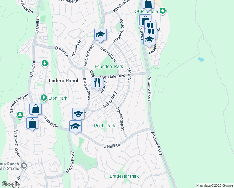 map of restaurants, bars, coffee shops, grocery stores, and more near 18 Dietes Court in Mission Viejo