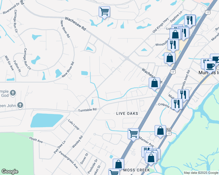 map of restaurants, bars, coffee shops, grocery stores, and more near 4461-4599 County Road S-22-391 in Murrells Inlet