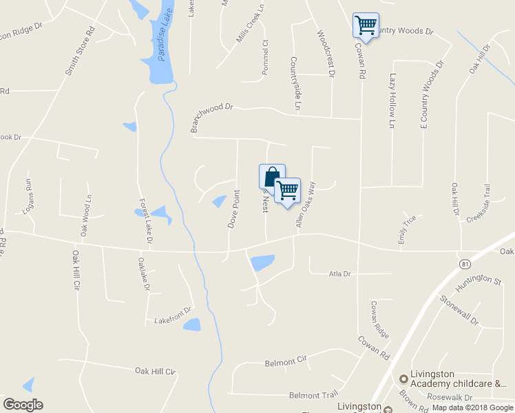 map of restaurants, bars, coffee shops, grocery stores, and more near 75 Doves Nest in Covington
