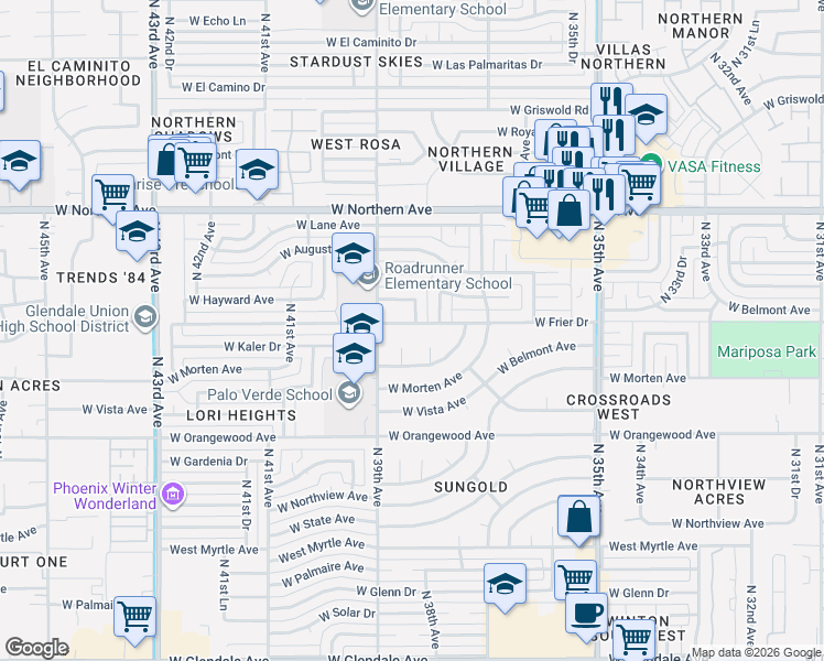map of restaurants, bars, coffee shops, grocery stores, and more near 3817 West Frier Drive in Phoenix