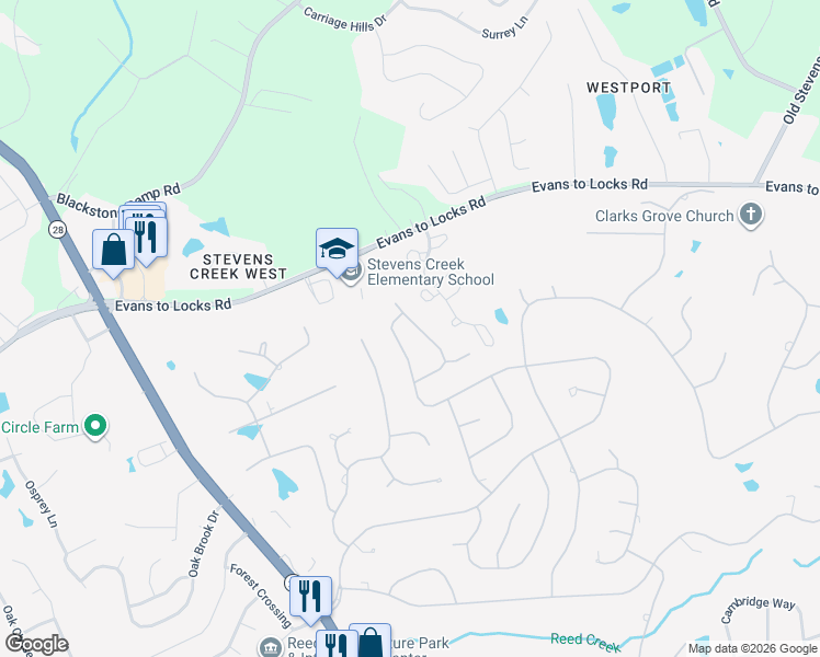map of restaurants, bars, coffee shops, grocery stores, and more near 630 Saw Grass Drive in Augusta