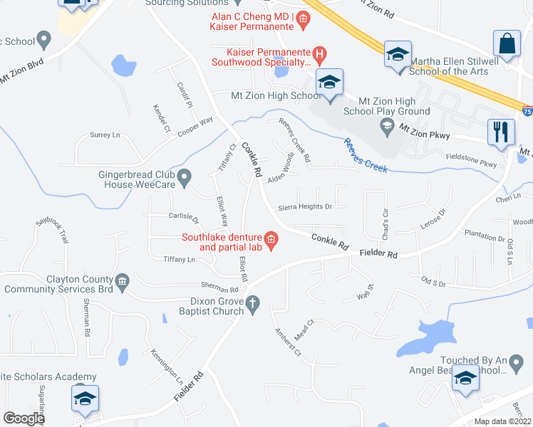 map of restaurants, bars, coffee shops, grocery stores, and more near 7503 Conkle Road in Jonesboro