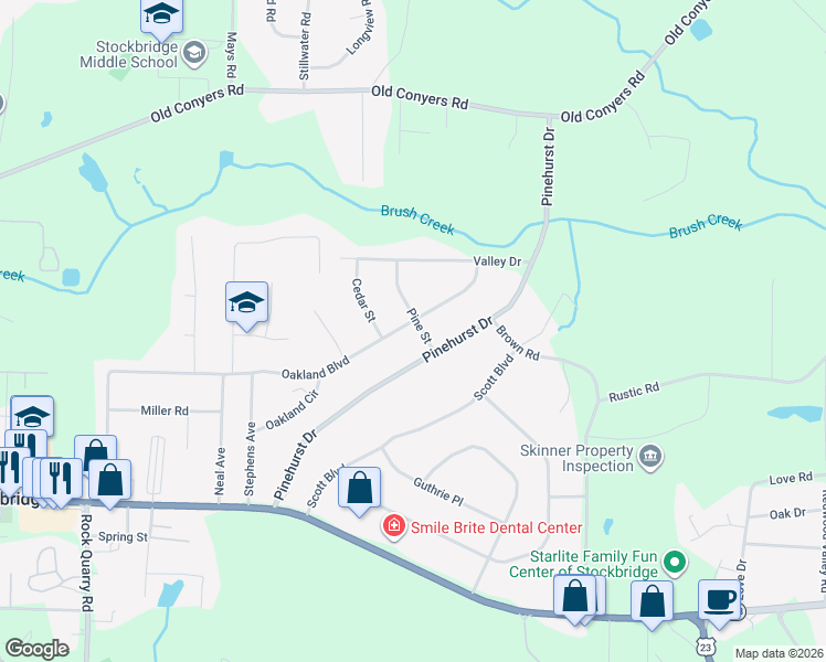 map of restaurants, bars, coffee shops, grocery stores, and more near 176 Oakland Boulevard in Stockbridge