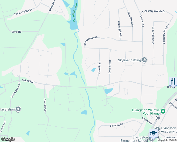 map of restaurants, bars, coffee shops, grocery stores, and more near 75 Dove Landing in Covington
