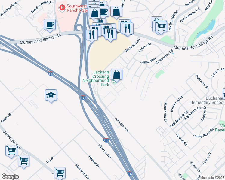 map of restaurants, bars, coffee shops, grocery stores, and more near 40709 Cartier Street in Murrieta