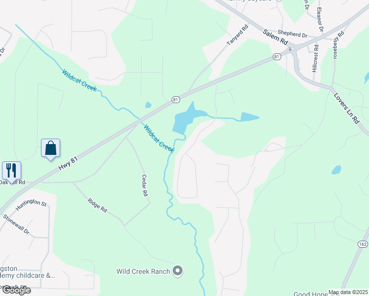 map of restaurants, bars, coffee shops, grocery stores, and more near 150 Lakeside Drive in Covington