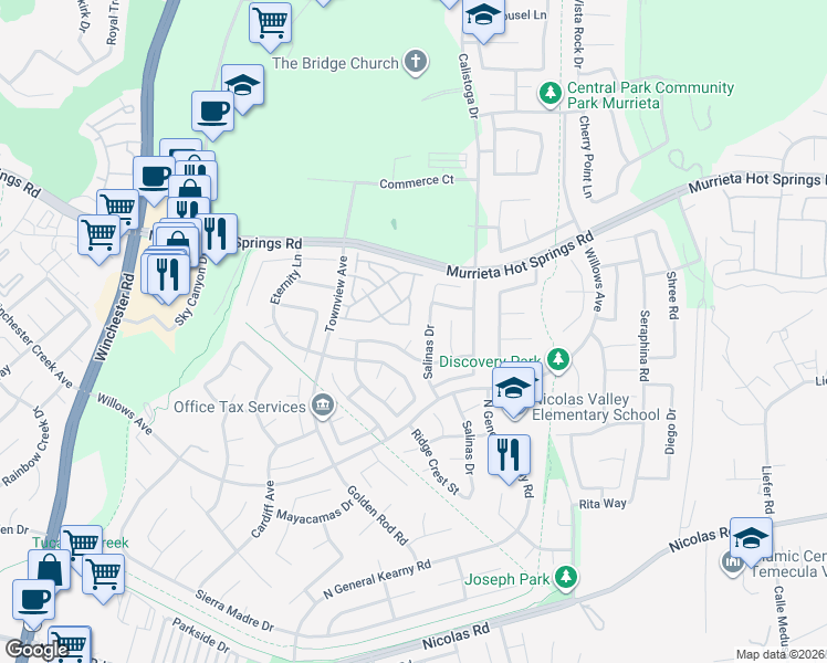 map of restaurants, bars, coffee shops, grocery stores, and more near 30455 Buccaneer Bay in Murrieta
