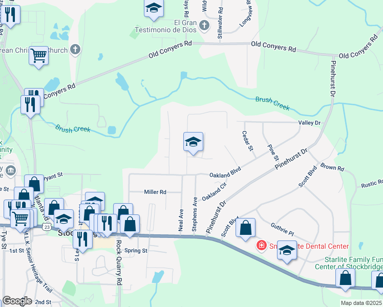 map of restaurants, bars, coffee shops, grocery stores, and more near 100 Sweetbriar Court in Stockbridge
