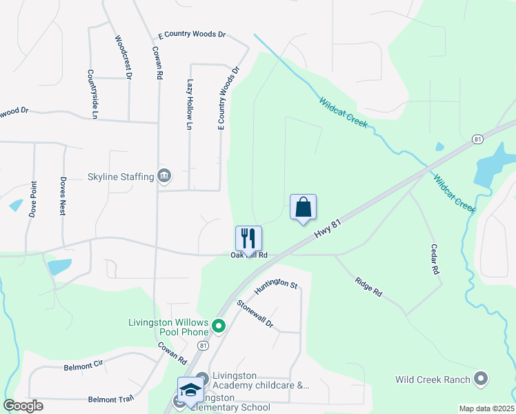 map of restaurants, bars, coffee shops, grocery stores, and more near 75 Oak Hill Drive in Covington