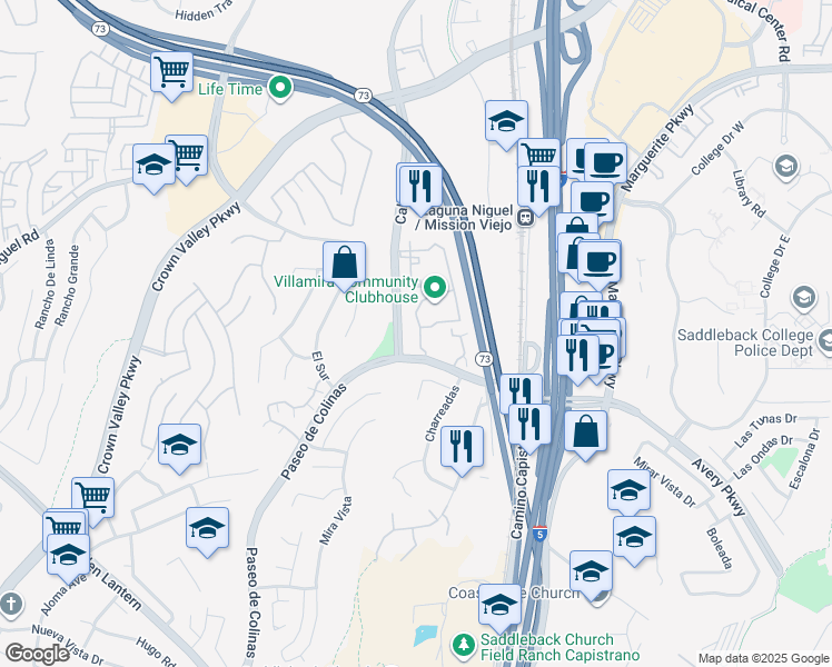 map of restaurants, bars, coffee shops, grocery stores, and more near 28282 Sorrento in Laguna Niguel