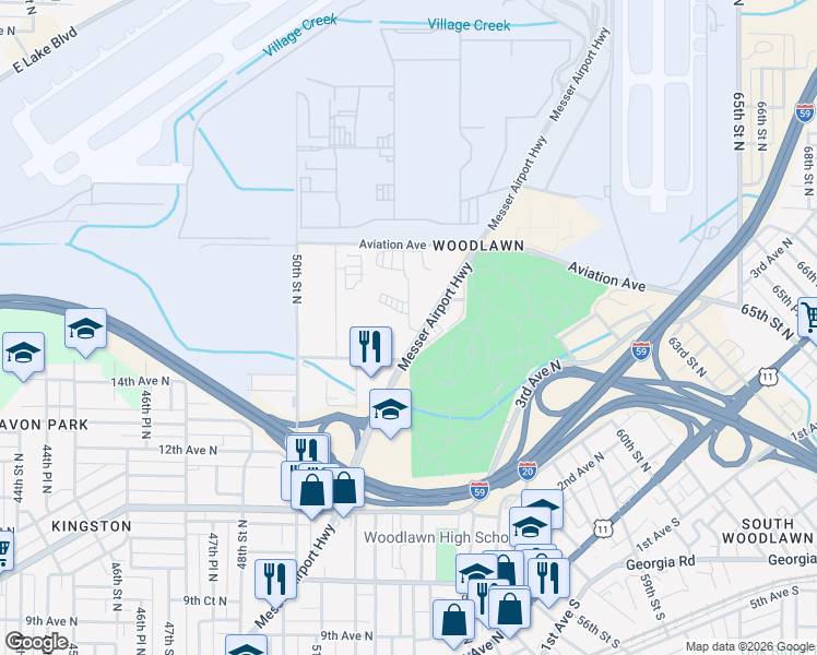 map of restaurants, bars, coffee shops, grocery stores, and more near 5126 16th Court North in Birmingham
