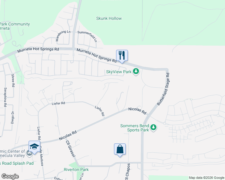 map of restaurants, bars, coffee shops, grocery stores, and more near 39426 Jessie Circle in Temecula