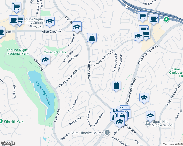 map of restaurants, bars, coffee shops, grocery stores, and more near 24872 Via Kristina in Laguna Niguel