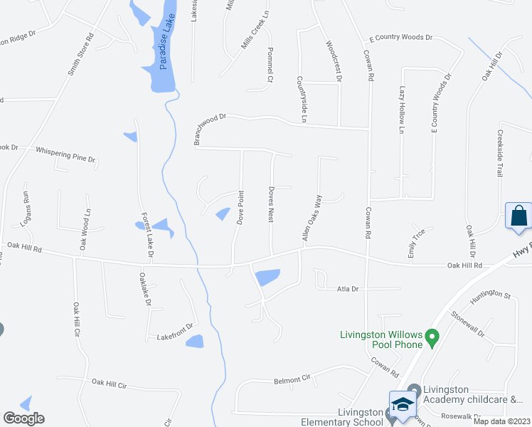 map of restaurants, bars, coffee shops, grocery stores, and more near 85 Doves Nest in Covington