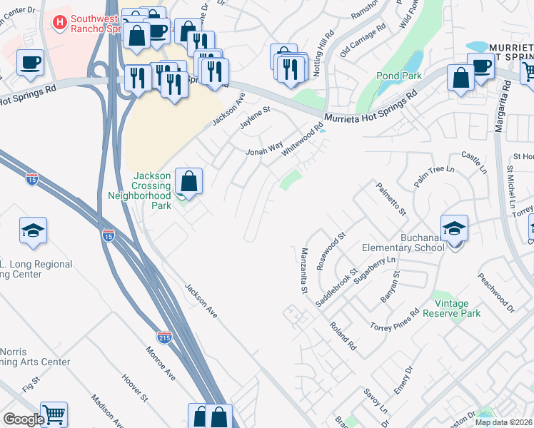 map of restaurants, bars, coffee shops, grocery stores, and more near 40368 Calle Real in Murrieta