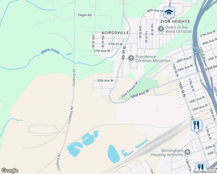 map of restaurants, bars, coffee shops, grocery stores, and more near 425 34th Avenue West in Birmingham