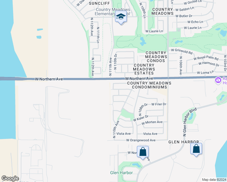 map of restaurants, bars, coffee shops, grocery stores, and more near 11049 West Augusta Avenue in Glendale