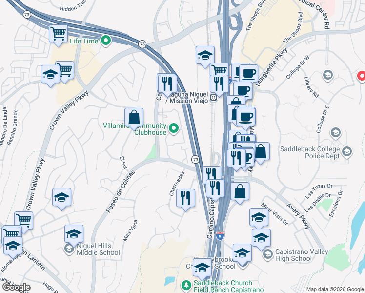 map of restaurants, bars, coffee shops, grocery stores, and more near 28293 Paseo El Siena in Laguna Niguel