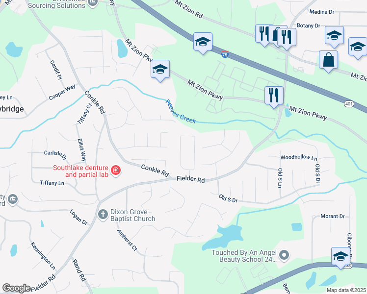 map of restaurants, bars, coffee shops, grocery stores, and more near 7381 Chad's Circle in Jonesboro