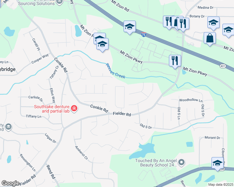map of restaurants, bars, coffee shops, grocery stores, and more near 7381 Chad's Circle in Jonesboro