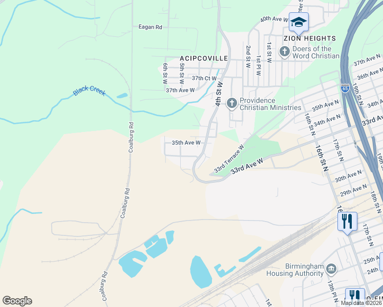 map of restaurants, bars, coffee shops, grocery stores, and more near 425 34th Avenue West in Birmingham