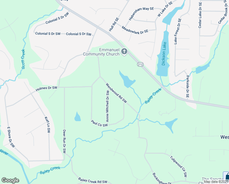 map of restaurants, bars, coffee shops, grocery stores, and more near Wendwood Road Southwest in Rockdale County