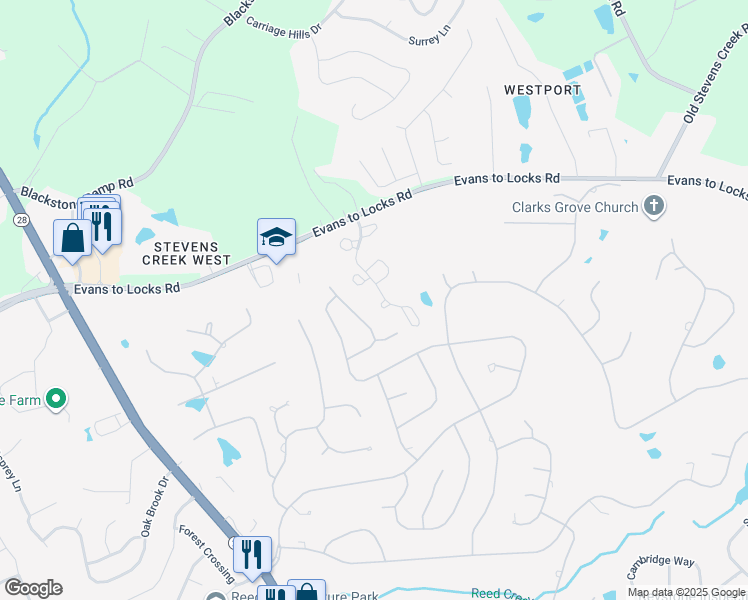map of restaurants, bars, coffee shops, grocery stores, and more near 692 Woodhall Abbey Court in Augusta