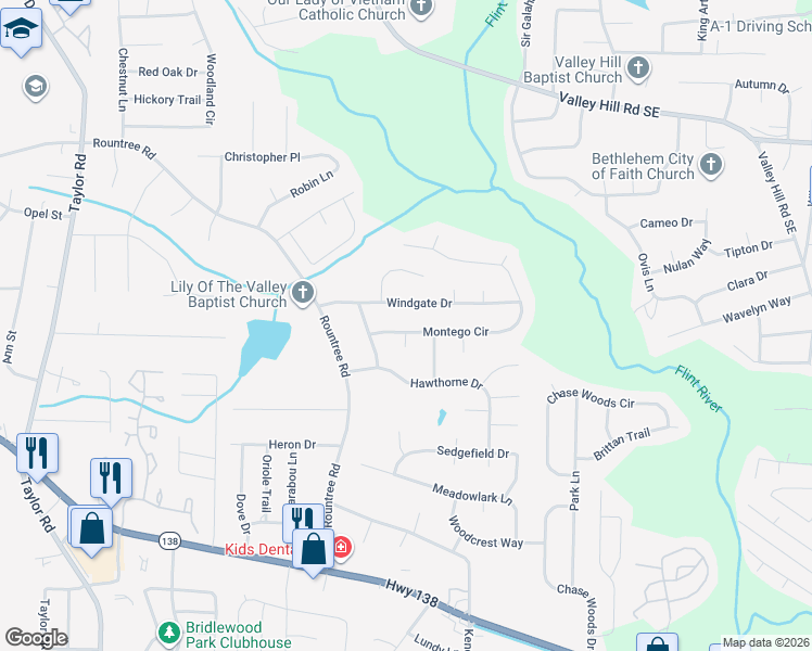 map of restaurants, bars, coffee shops, grocery stores, and more near 50 Montego Circle in Riverdale