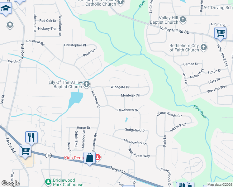 map of restaurants, bars, coffee shops, grocery stores, and more near 50 Montego Circle in Riverdale