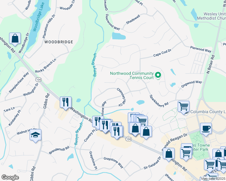 map of restaurants, bars, coffee shops, grocery stores, and more near 644 Chimney Hill Circle in Evans