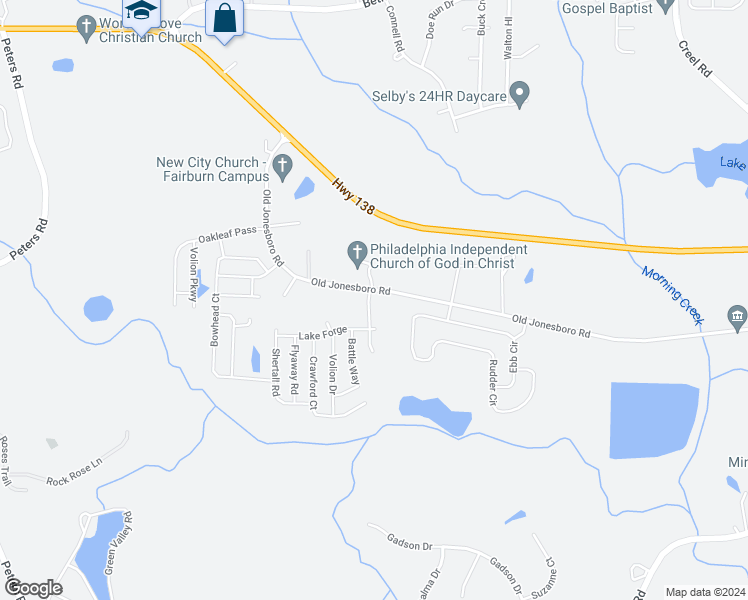 map of restaurants, bars, coffee shops, grocery stores, and more near 760 Autumn Bluffs in Fairburn
