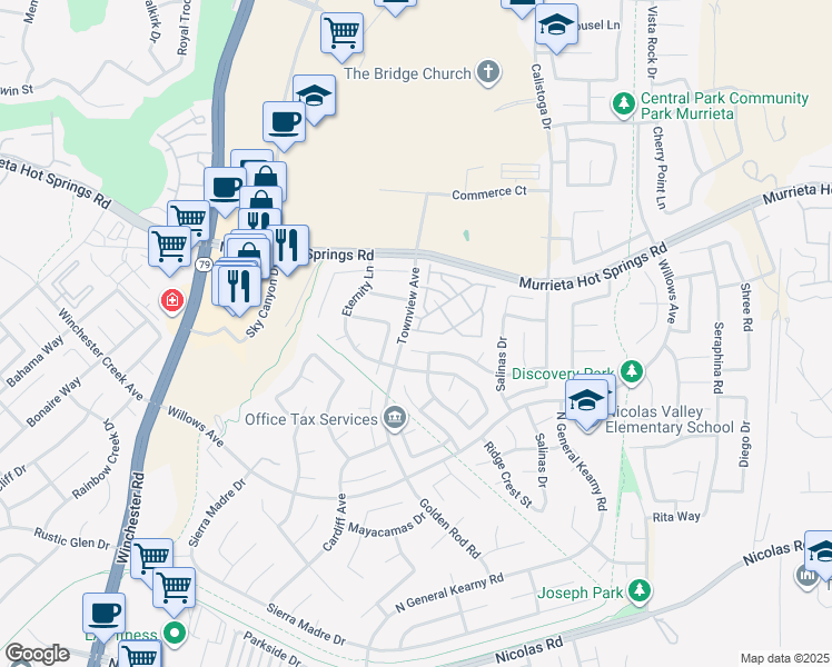 map of restaurants, bars, coffee shops, grocery stores, and more near 30275 Pelican Bay in Murrieta