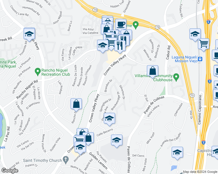 map of restaurants, bars, coffee shops, grocery stores, and more near 28461 Springfield Drive in Laguna Niguel