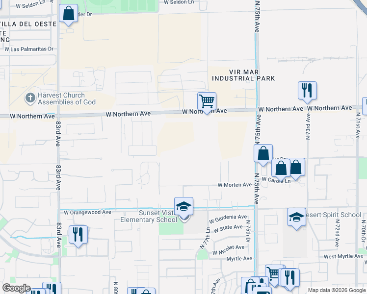 map of restaurants, bars, coffee shops, grocery stores, and more near 7813 West Frier Drive in Glendale