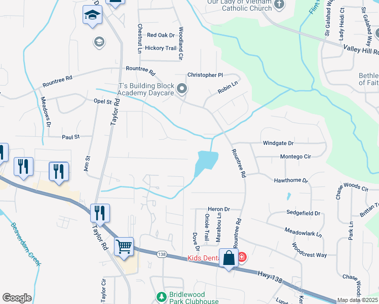 map of restaurants, bars, coffee shops, grocery stores, and more near 169 Timberland Trail in Riverdale