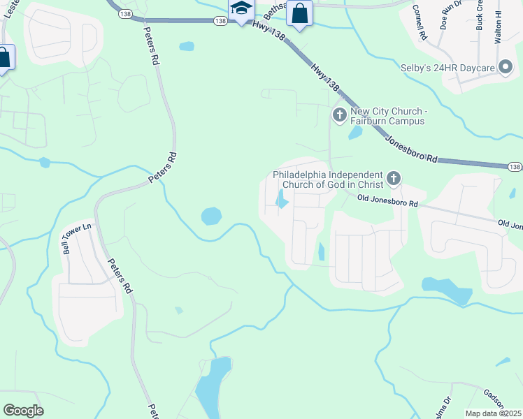 map of restaurants, bars, coffee shops, grocery stores, and more near 3653 Oakleaf Pass in Fairburn