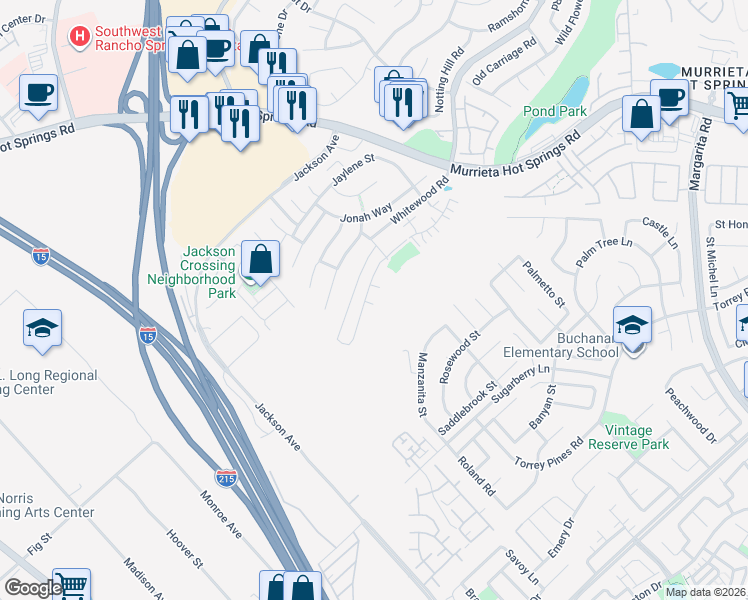 map of restaurants, bars, coffee shops, grocery stores, and more near 40324 Calle Real in Murrieta