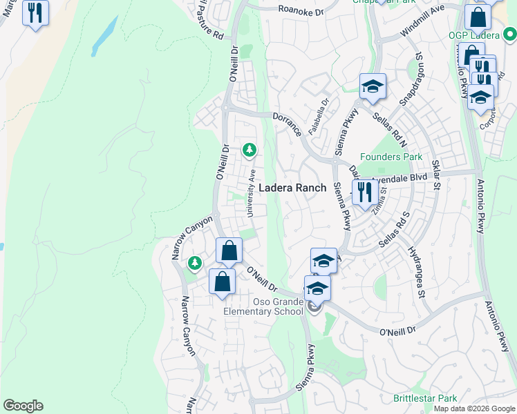 map of restaurants, bars, coffee shops, grocery stores, and more near 10 Wood Barn Road in Mission Viejo