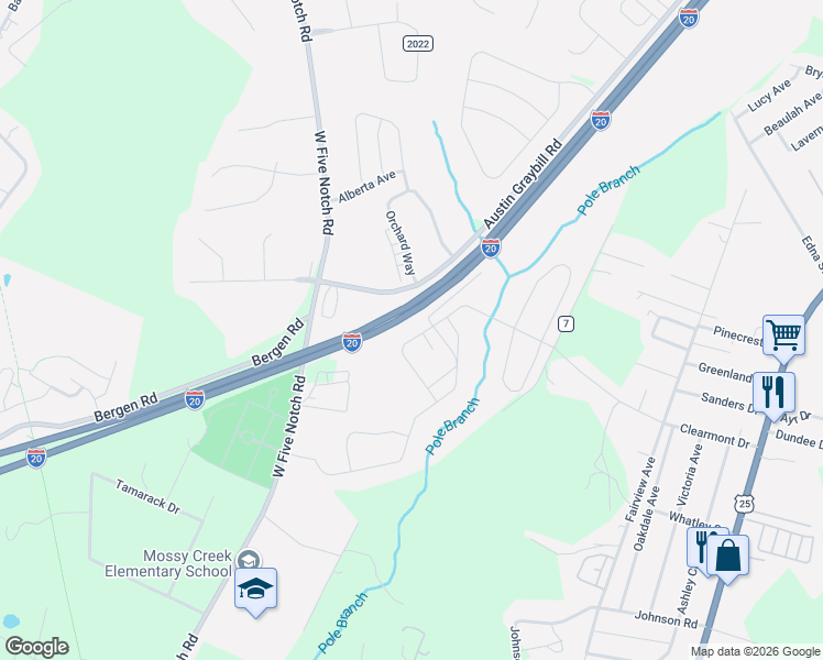 map of restaurants, bars, coffee shops, grocery stores, and more near 575 Old Walden Well Road in North Augusta