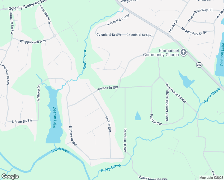 map of restaurants, bars, coffee shops, grocery stores, and more near 5195 Bailey Road Southwest in Conyers