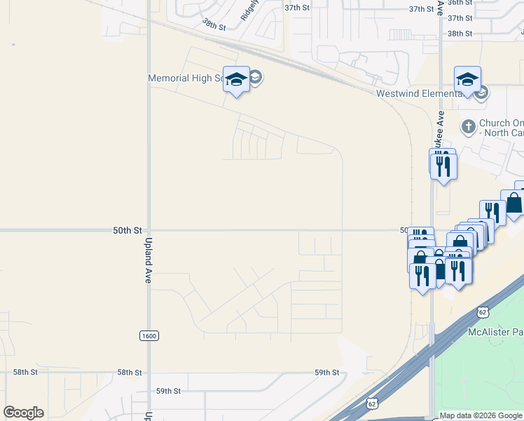 map of restaurants, bars, coffee shops, grocery stores, and more near 7002 50th Street in Lubbock