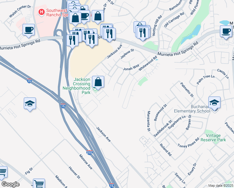 map of restaurants, bars, coffee shops, grocery stores, and more near 40439 Ariel Hope Way in Murrieta