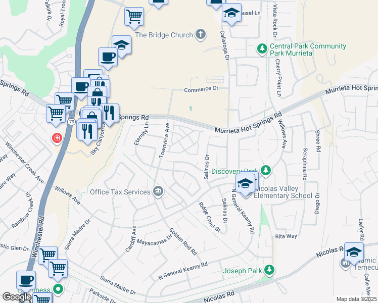 map of restaurants, bars, coffee shops, grocery stores, and more near 30385 Pelican Bay in Murrieta