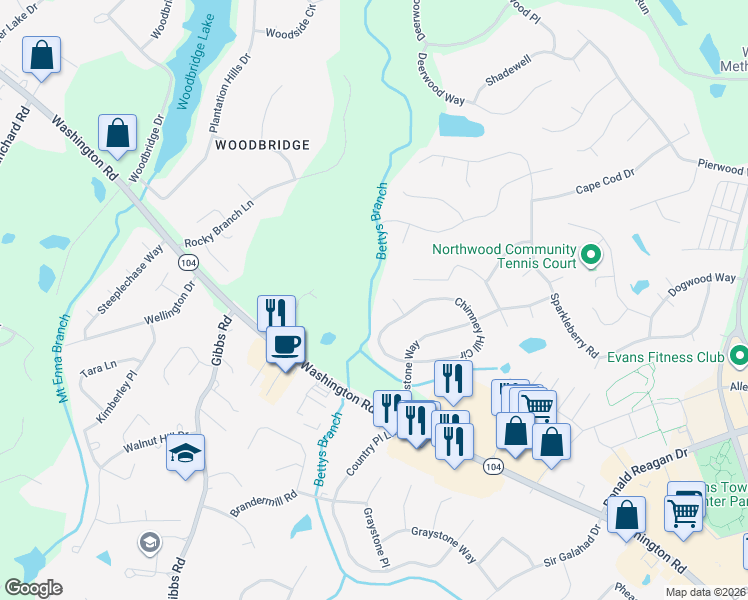 map of restaurants, bars, coffee shops, grocery stores, and more near 607 Ridge Way in Evans