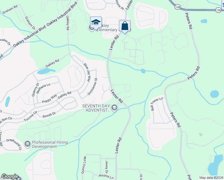 map of restaurants, bars, coffee shops, grocery stores, and more near 7505 Lester Road in Union City