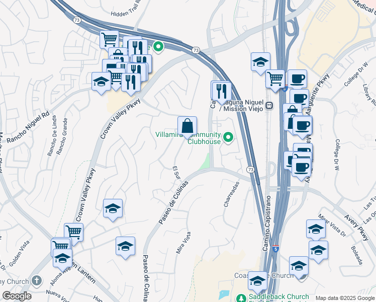 map of restaurants, bars, coffee shops, grocery stores, and more near 28451 La Pradera in Laguna Niguel