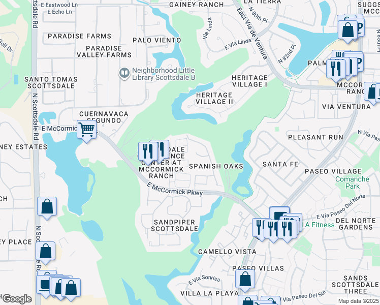 map of restaurants, bars, coffee shops, grocery stores, and more near 7786 East Vía Casta in Scottsdale