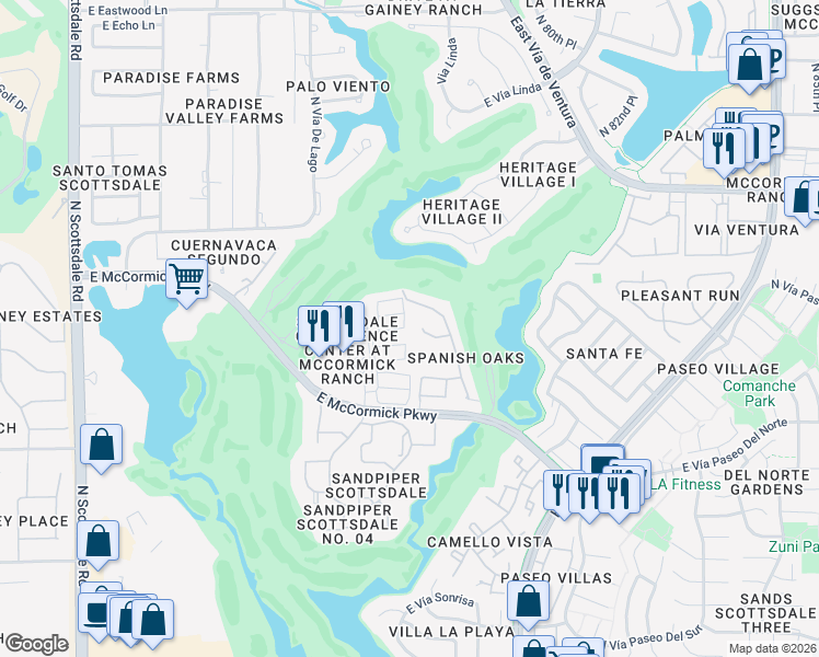 map of restaurants, bars, coffee shops, grocery stores, and more near 7786 East Vía Casta in Scottsdale