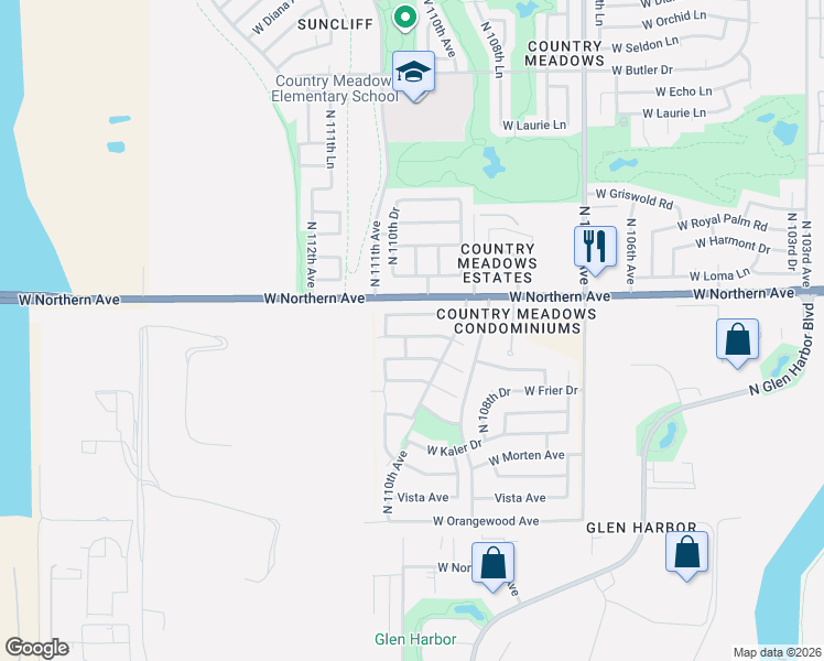 map of restaurants, bars, coffee shops, grocery stores, and more near 11028 West Lane Avenue in Glendale